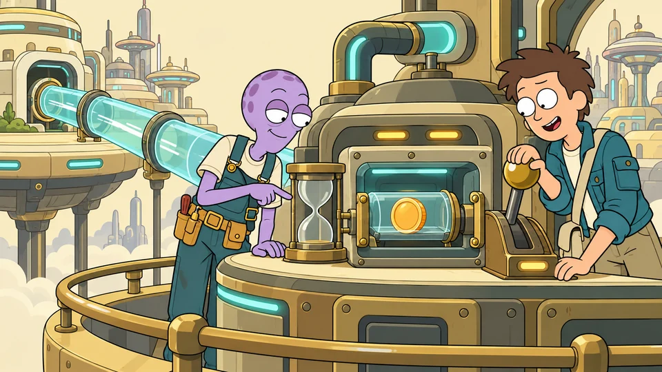 A traveller pulls a lever to release a coin capsule after the waiting stage has finished.