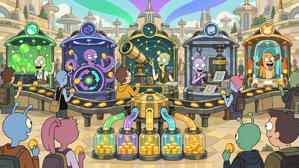 Market stalls collect coins through different application mechanisms.