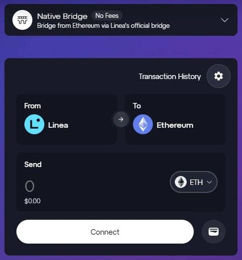 Форма вывода ETH из Linea в Ethereum