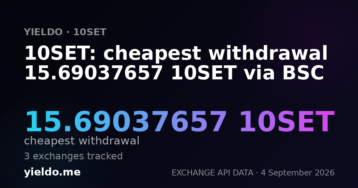 10SET: cheapest withdrawal 15.69037657 10SET via BSC