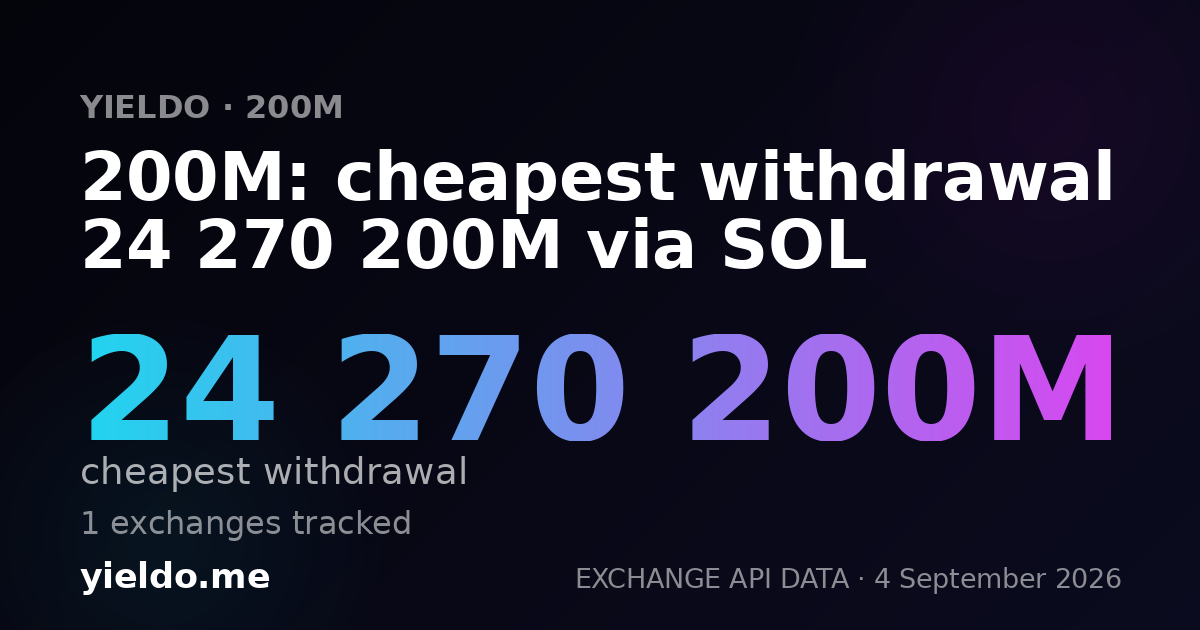 200M: cheapest withdrawal 24 270 200M via SOL