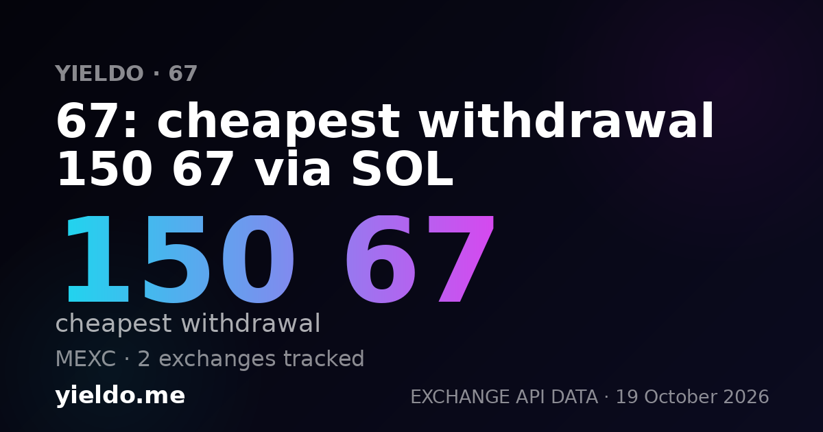 67: cheapest withdrawal 150 67 via SOL