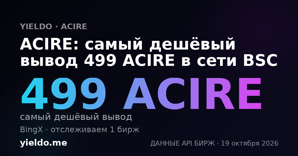 ACIRE: самый дешёвый вывод 499 ACIRE в сети BSC