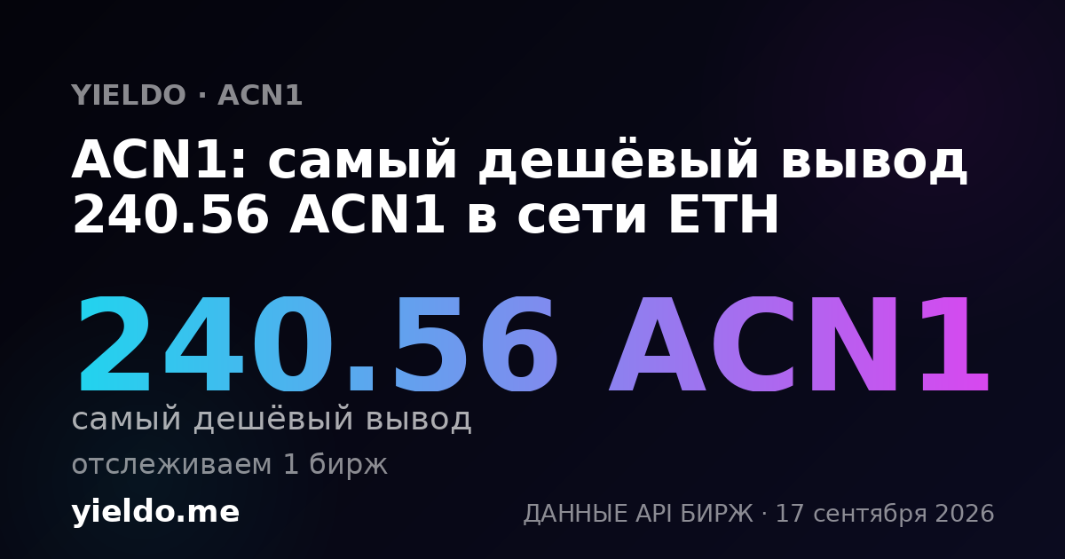 ACN1: самый дешёвый вывод 240.56 ACN1 в сети ETH