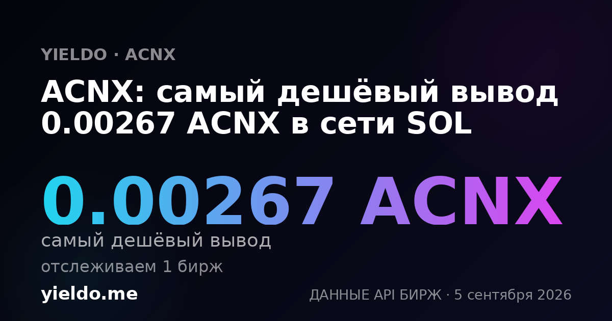 ACNX: самый дешёвый вывод 0.00267 ACNX в сети SOL