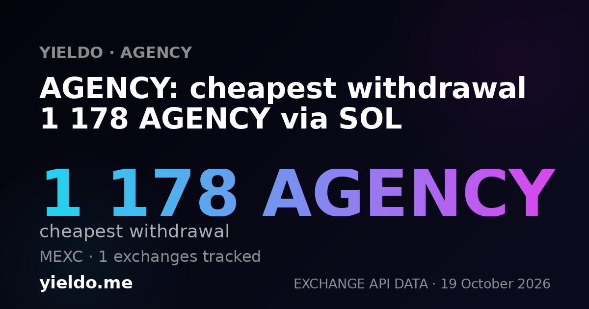 AGENCY: cheapest withdrawal 1 222 AGENCY via SOL