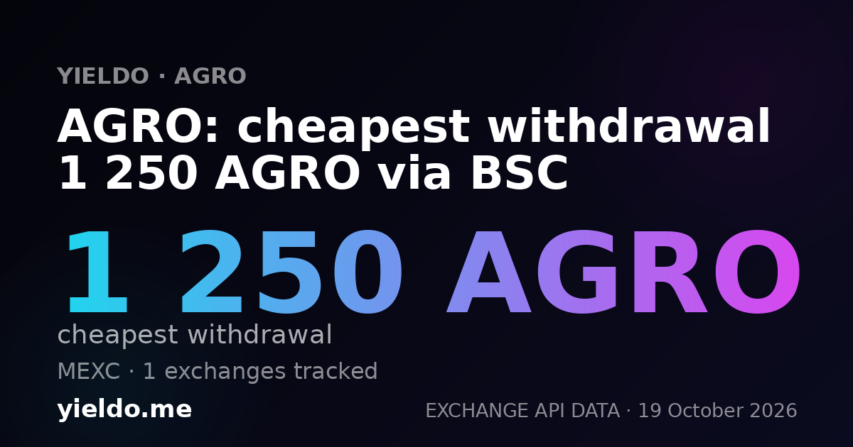 AGRO: cheapest withdrawal 1 250 AGRO via BSC