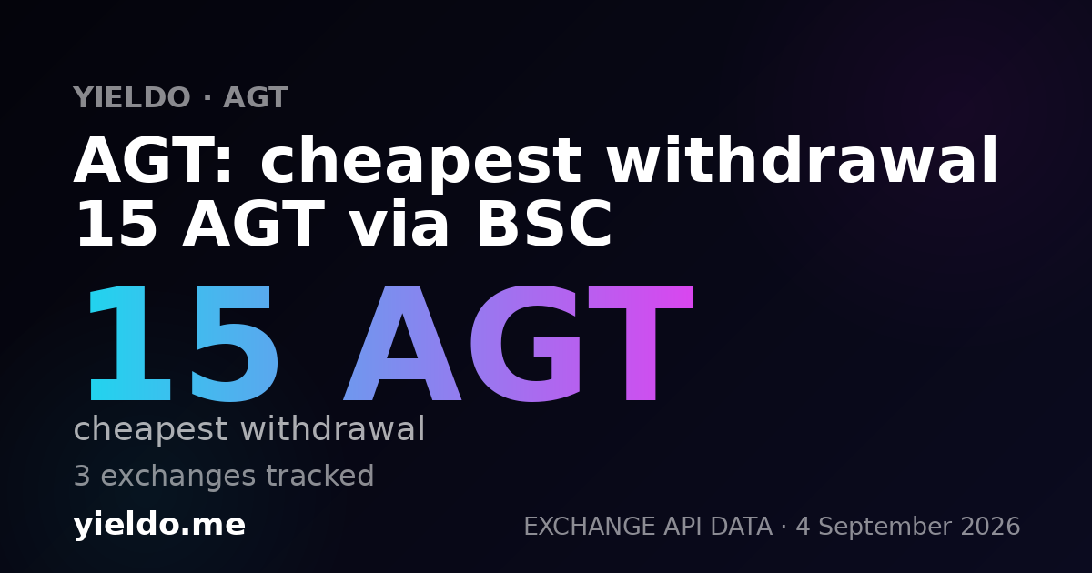 AGT: cheapest withdrawal 15 AGT via BSC