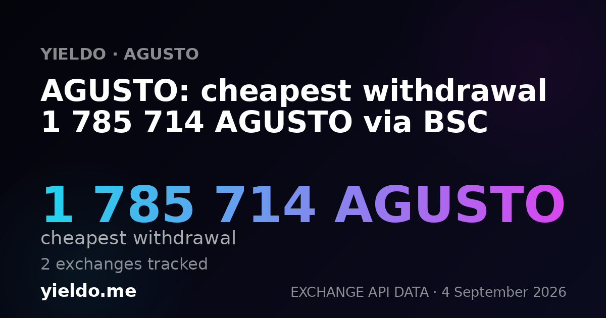 AGUSTO: cheapest withdrawal 1 785 714 AGUSTO via BSC