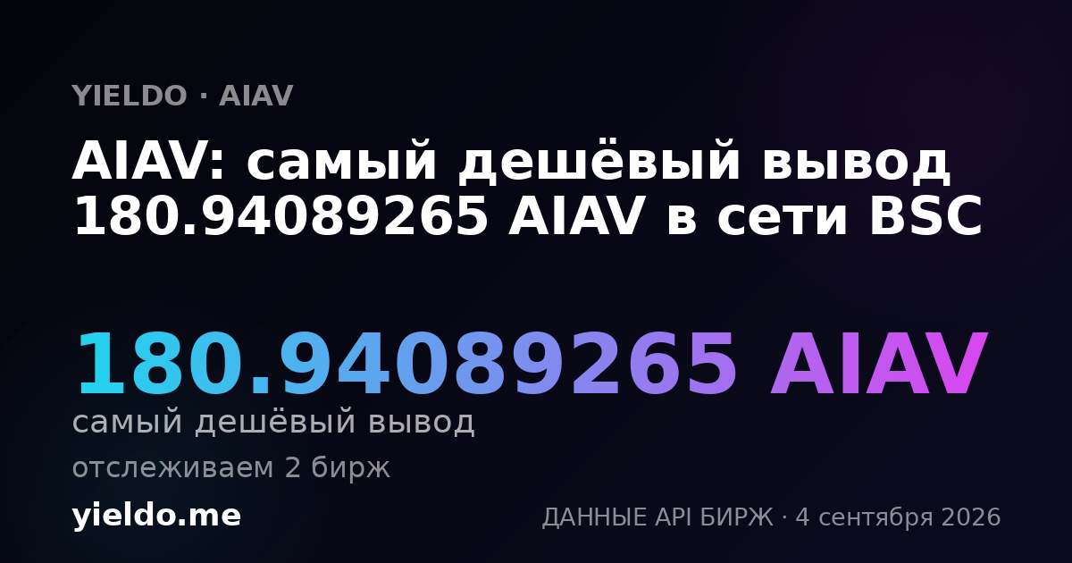 AIAV: самый дешёвый вывод 180.94089265 AIAV в сети BSC