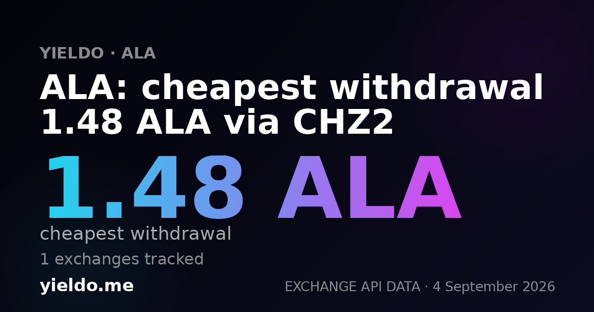 ALA: cheapest withdrawal 1.48 ALA via CHZ2