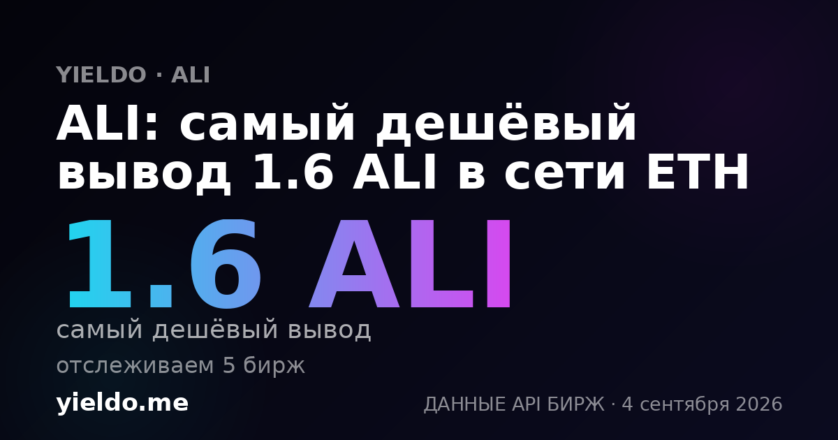 ALI: самый дешёвый вывод 1.6 ALI в сети ETH