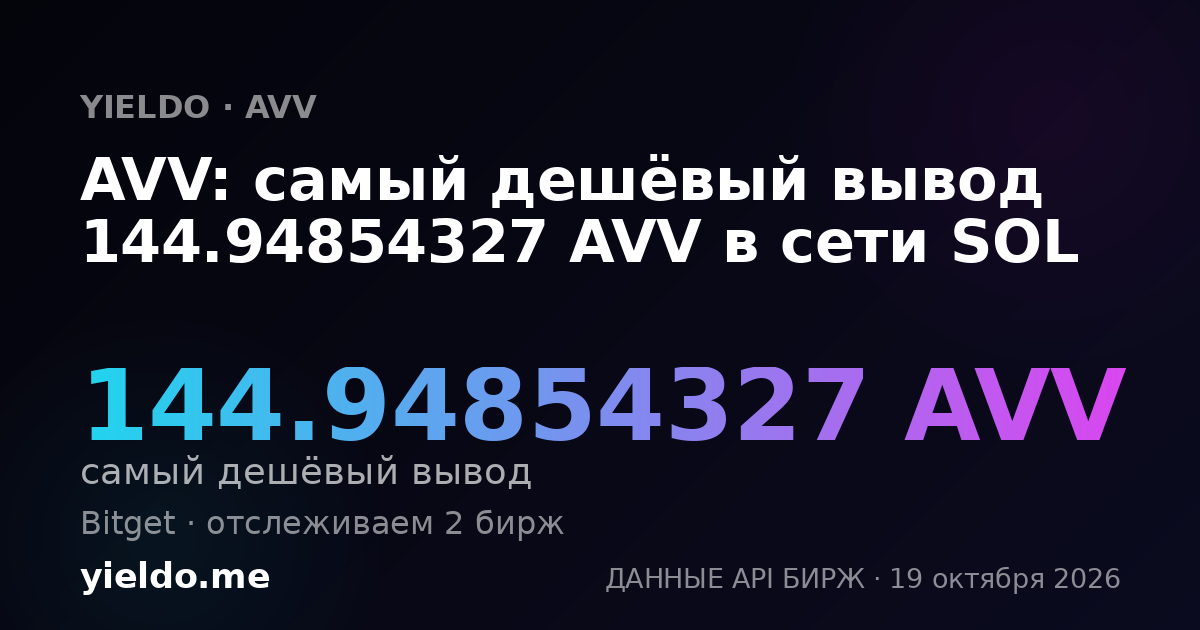 AVV: самый дешёвый вывод 144.94854327 AVV в сети SOL