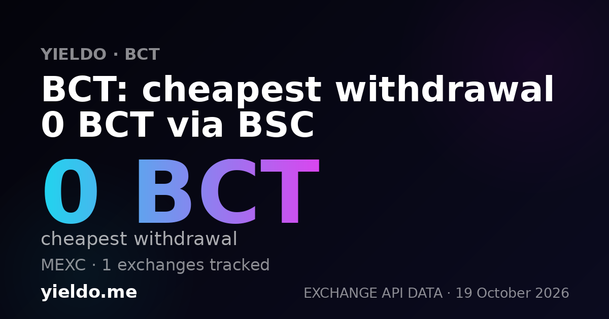 BCT: cheapest withdrawal 0 BCT via BSC
