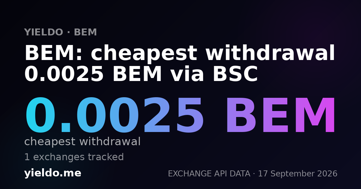 BEM: cheapest withdrawal 0.0025 BEM via BSC