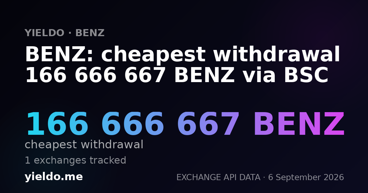 BENZ: cheapest withdrawal 166 666 667 BENZ via BSC