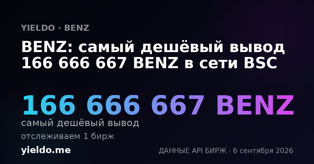 BENZ: самый дешёвый вывод 166 666 667 BENZ в сети BSC