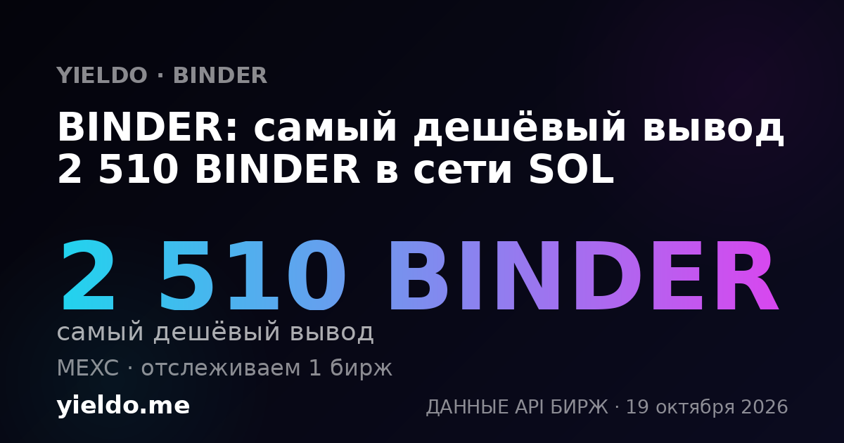 BINDER: самый дешёвый вывод 2 510 BINDER в сети SOL