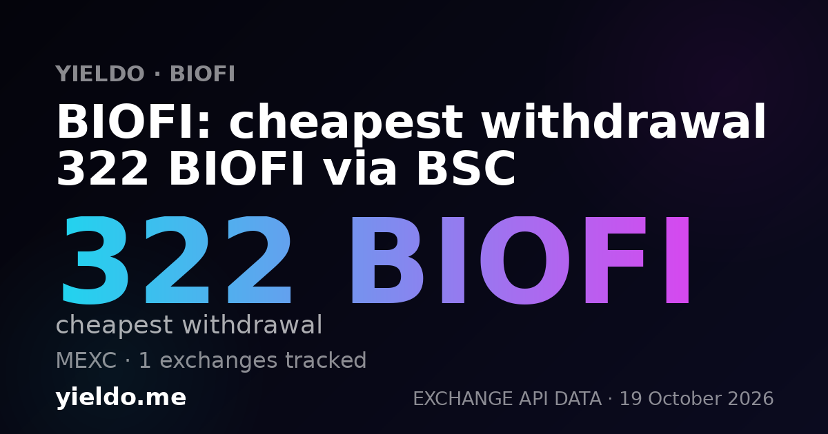 BIOFI: cheapest withdrawal 322 BIOFI via BSC