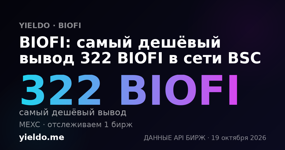 BIOFI: самый дешёвый вывод 322 BIOFI в сети BSC