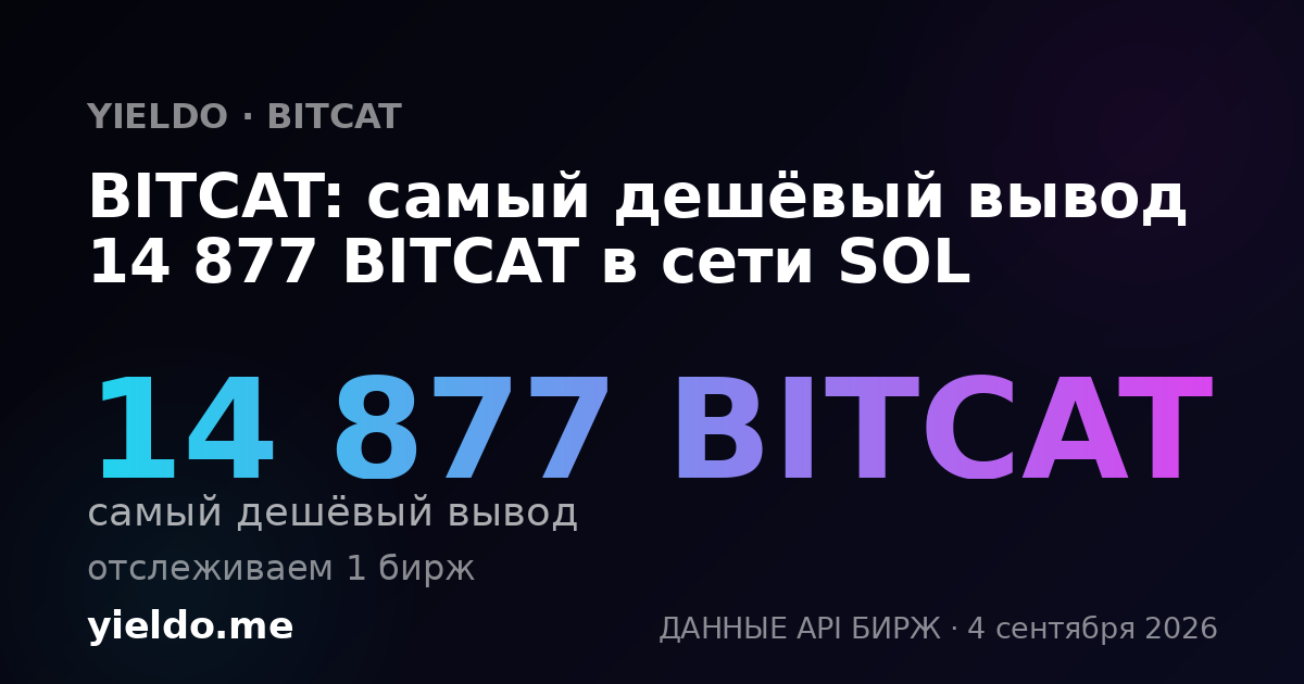 BITCAT: самый дешёвый вывод 14 877 BITCAT в сети SOL