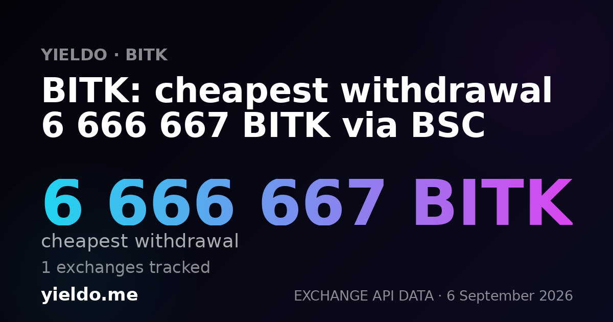 BITK: cheapest withdrawal 6 666 667 BITK via BSC