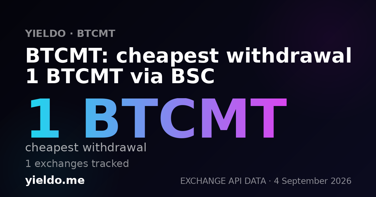 BTCMT: cheapest withdrawal 1 BTCMT via BSC