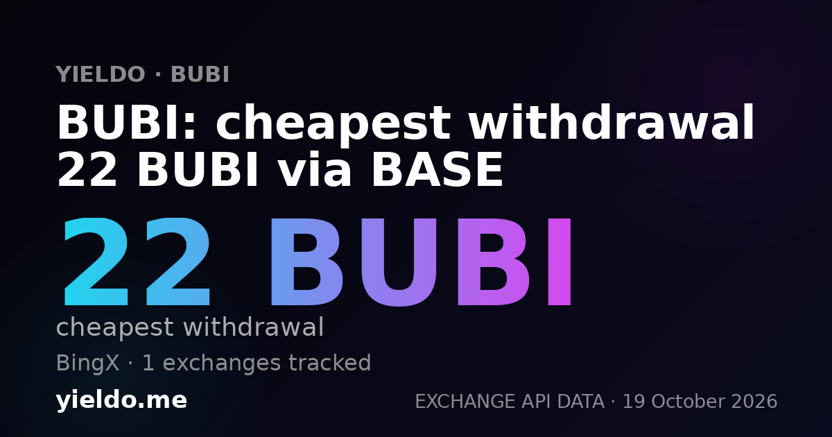 BUBI: cheapest withdrawal 22 BUBI via BASE