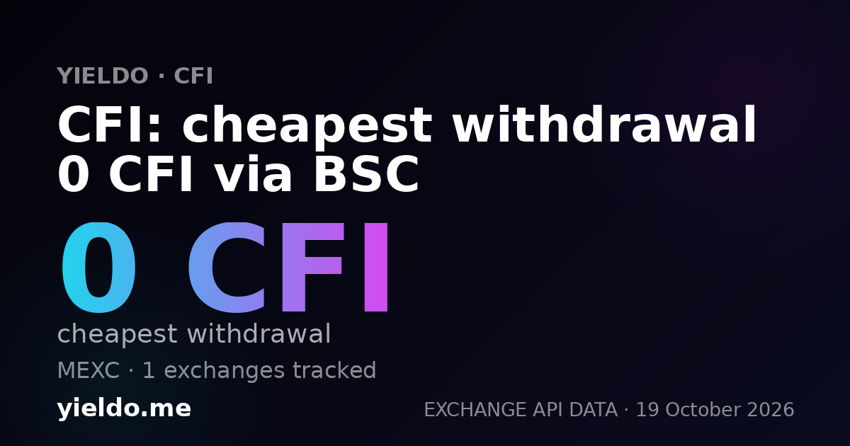CFI: cheapest withdrawal 0 CFI via BSC