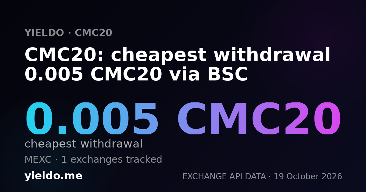 CMC20: cheapest withdrawal 0.005 CMC20 via BSC