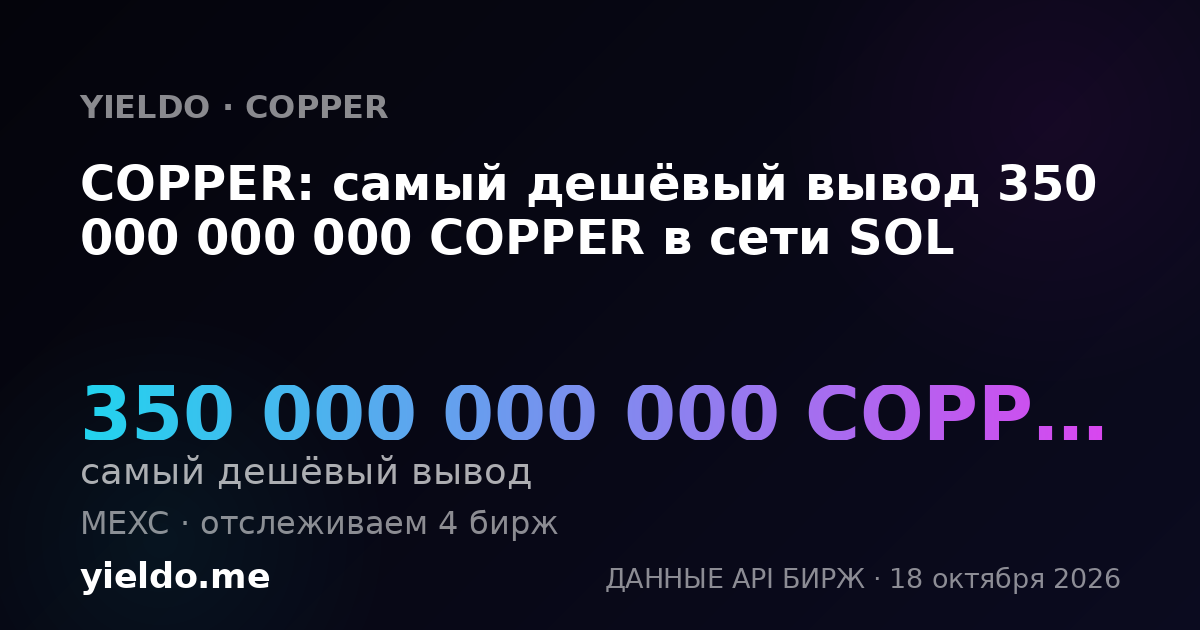 COPPER: самый дешёвый вывод 350 000 000 000 COPPER в сети SOL