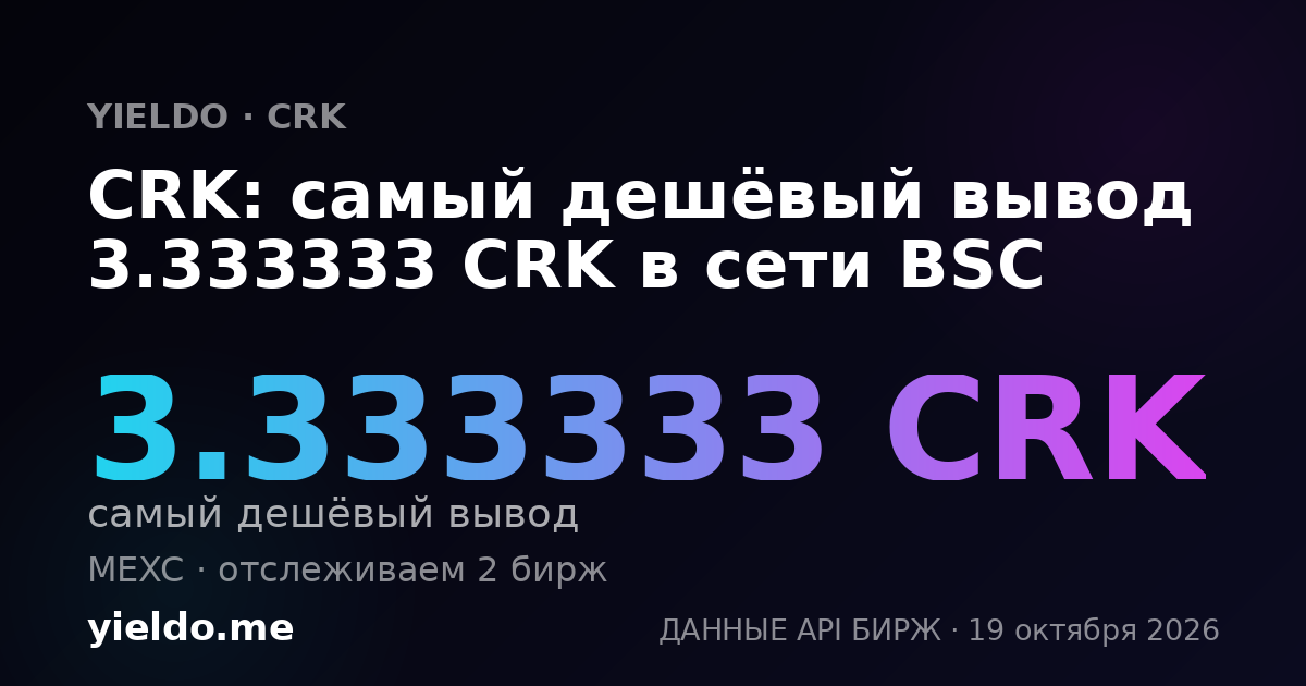 CRK: самый дешёвый вывод 3.333333 CRK в сети BSC