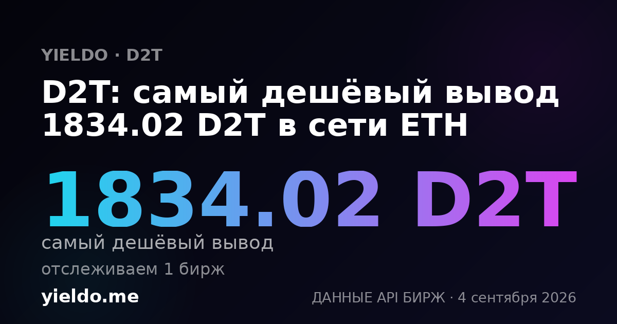 D2T: самый дешёвый вывод 1834.02 D2T в сети ETH
