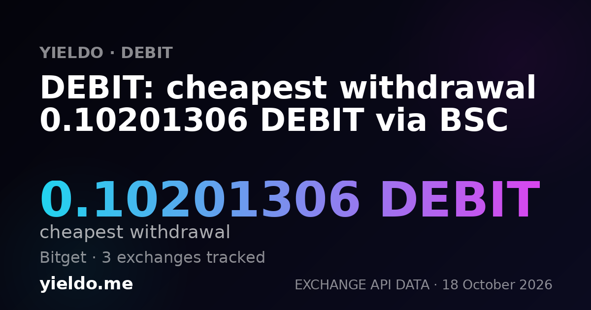DEBIT: cheapest withdrawal 0.10201306 DEBIT via BSC