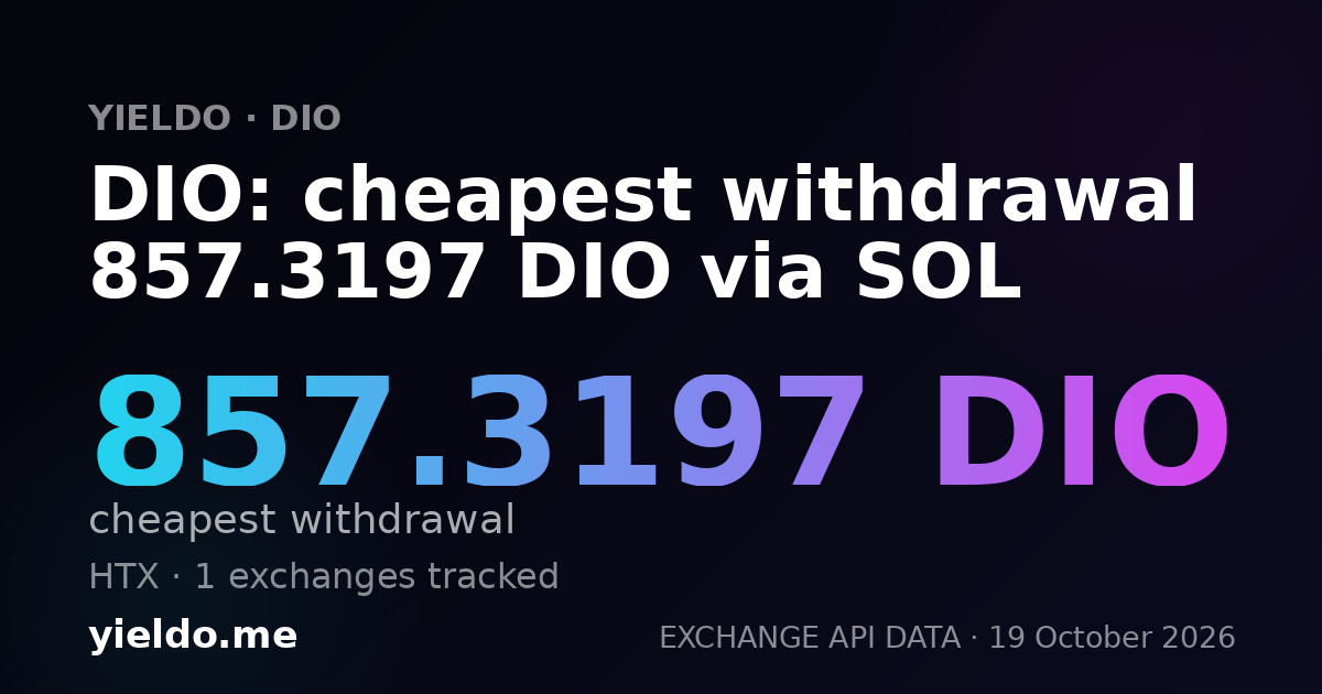 DIO: cheapest withdrawal 857.3197 DIO via SOL