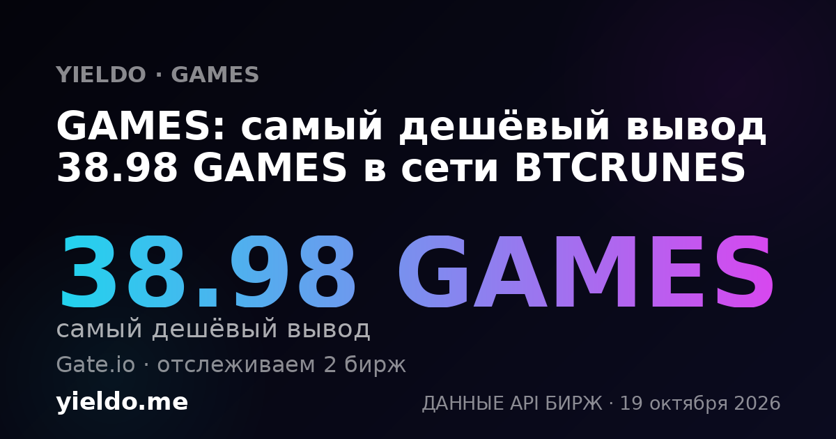 GAMES: самый дешёвый вывод 38.98 GAMES в сети BTCRUNES