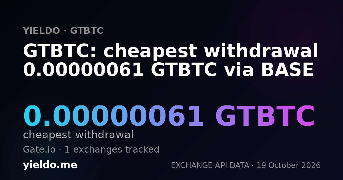 GTBTC: cheapest withdrawal 0.00000061 GTBTC via BASE