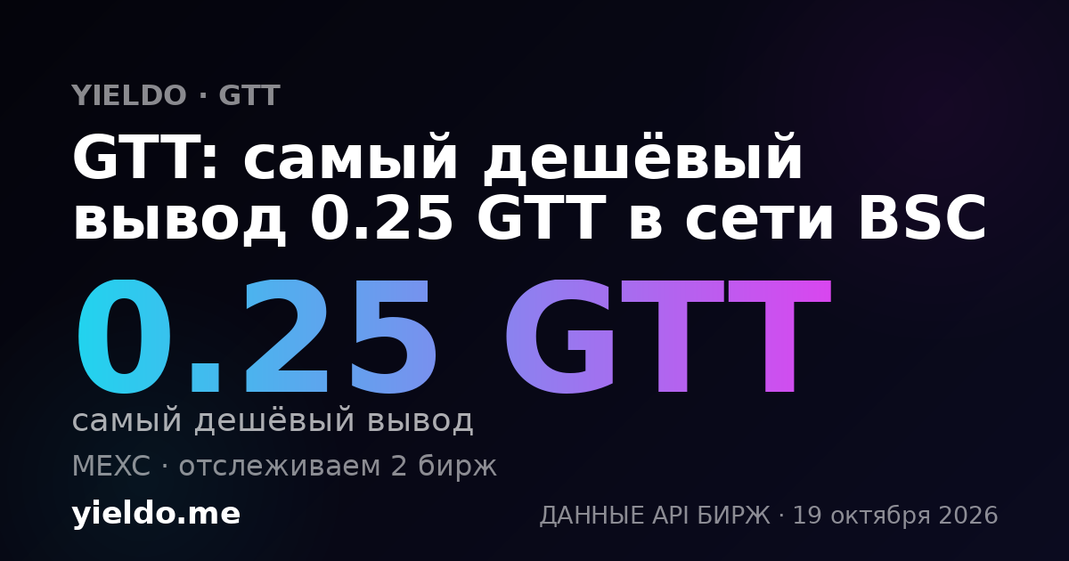GTT: самый дешёвый вывод 0.25 GTT в сети BSC