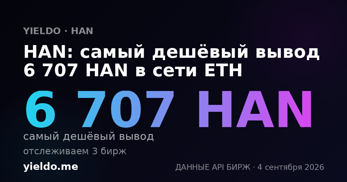 HAN: самый дешёвый вывод 6 707 HAN в сети ETH
