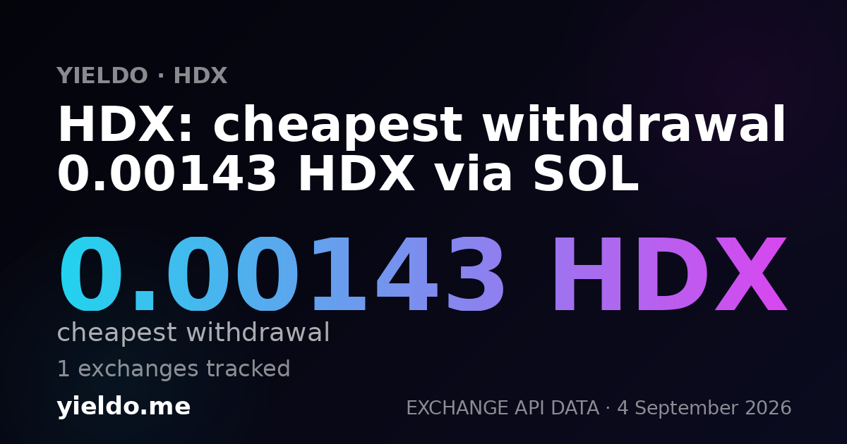 HDX: cheapest withdrawal 0.00143 HDX via SOL