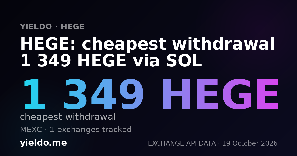 HEGE: cheapest withdrawal 1 349 HEGE via SOL