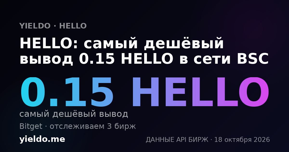 HELLO: самый дешёвый вывод 0.15 HELLO в сети BSC