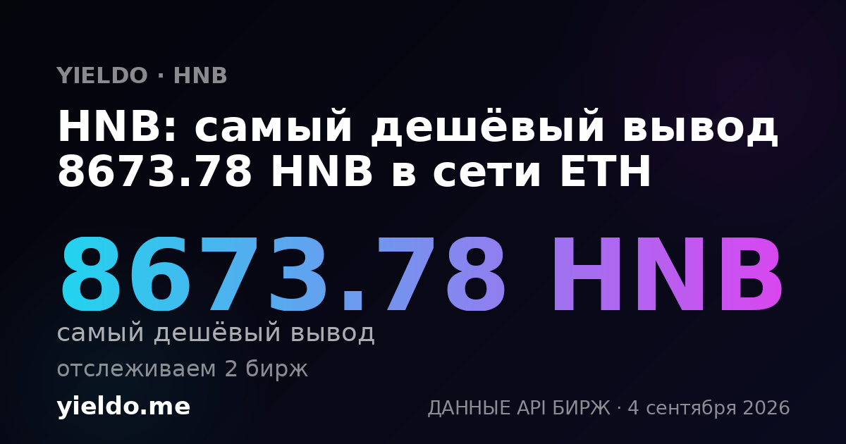HNB: самый дешёвый вывод 8673.78 HNB в сети ETH