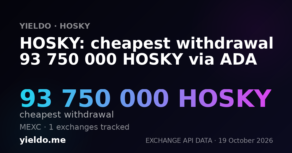 HOSKY: cheapest withdrawal 93 750 000 HOSKY via ADA
