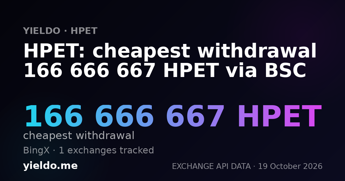 HPET: cheapest withdrawal 166 666 667 HPET via BSC