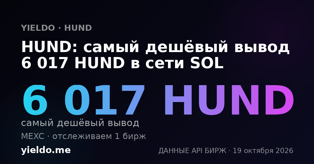 HUND: самый дешёвый вывод 6 017 HUND в сети SOL