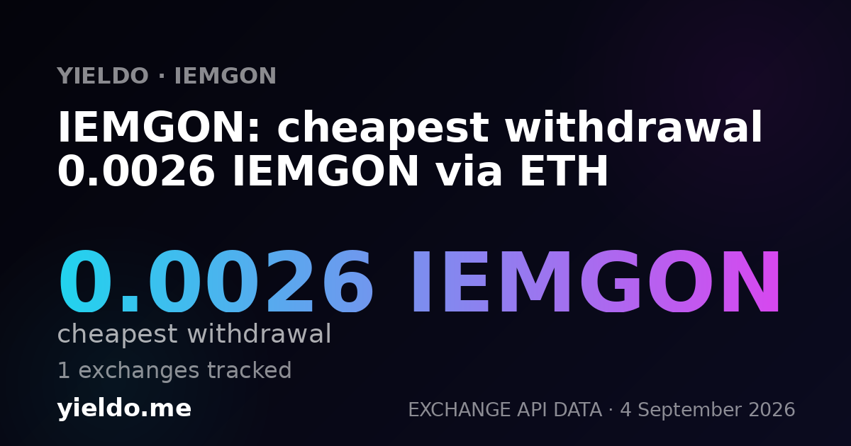 IEMGON: cheapest withdrawal 0.0026 IEMGON via ETH