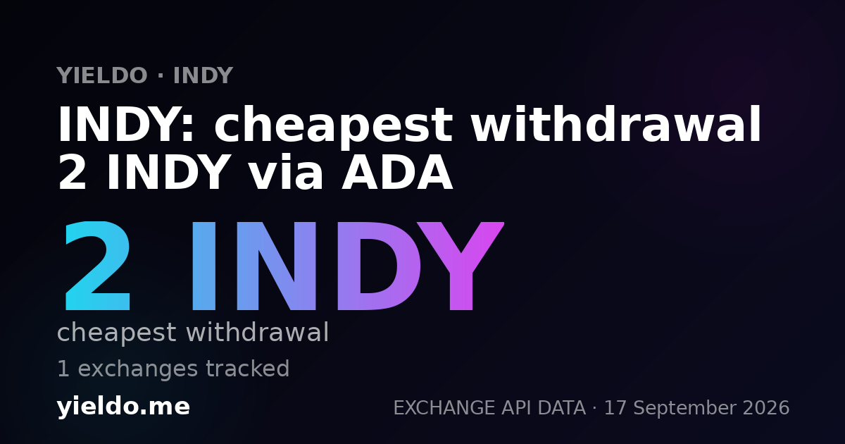 INDY: cheapest withdrawal 2 INDY via ADA