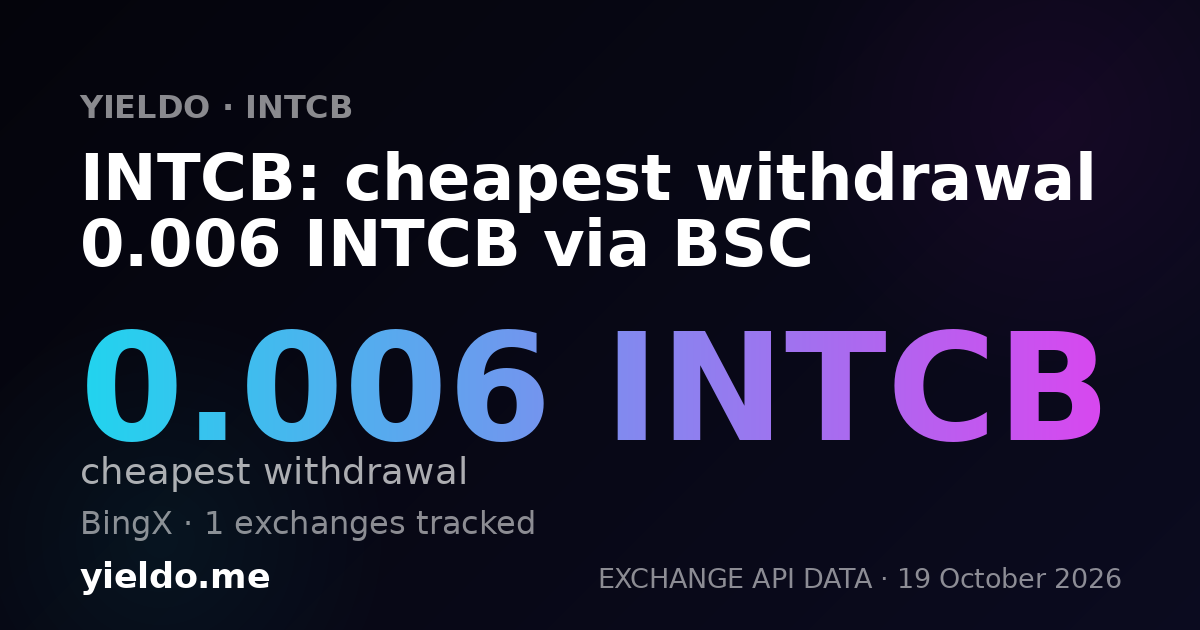 INTCB: cheapest withdrawal 0.006 INTCB via BSC