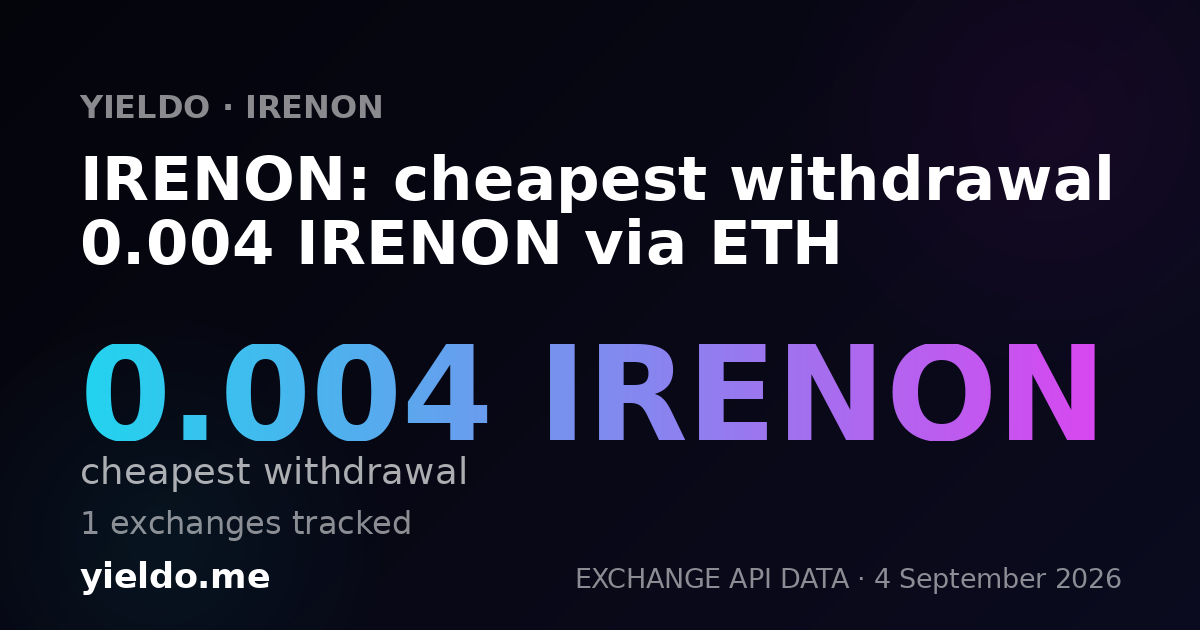 IRENON: cheapest withdrawal 0.004 IRENON via ETH